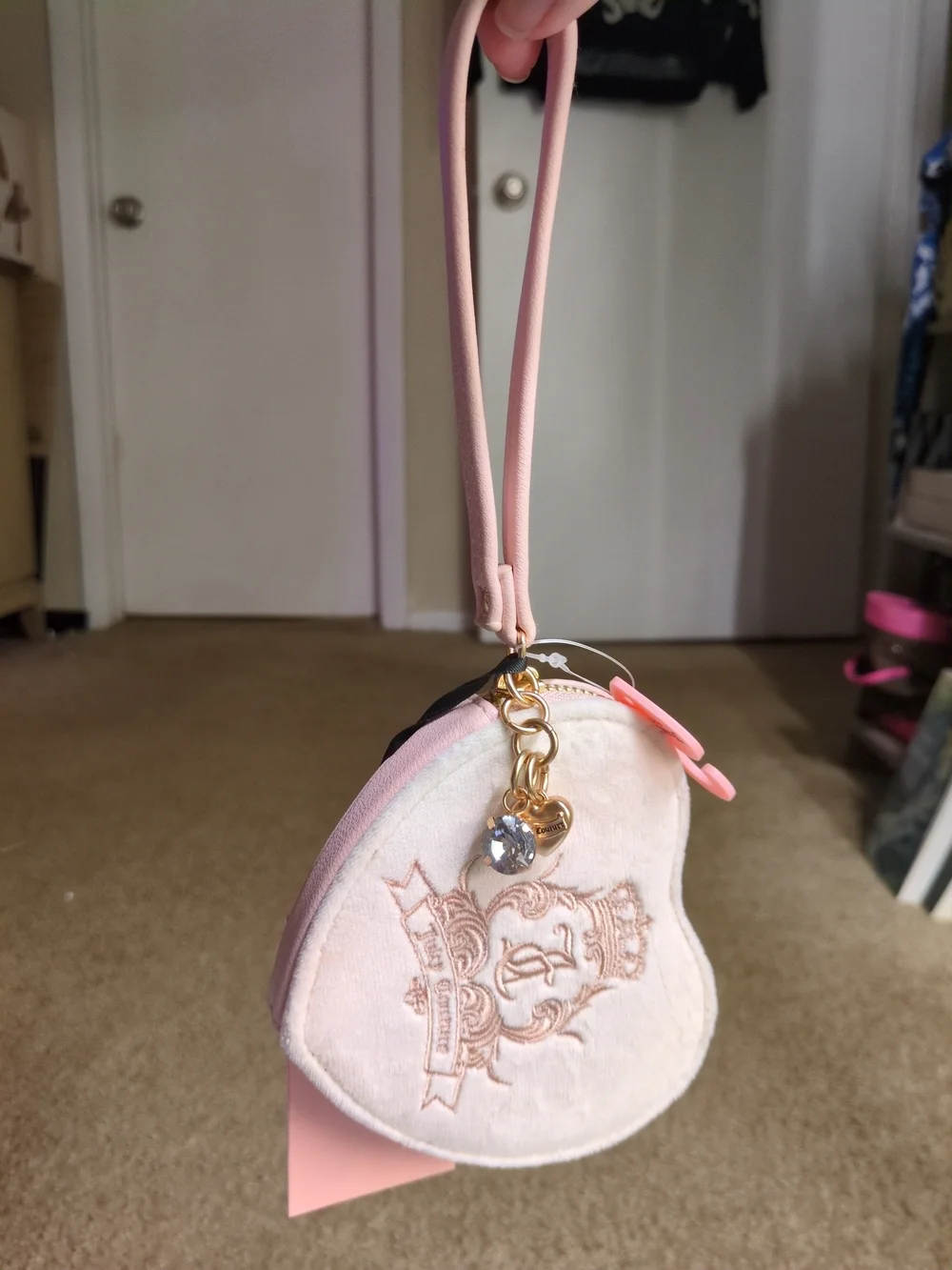 Juicy Couture Heart Wristlet in Cream and Pink